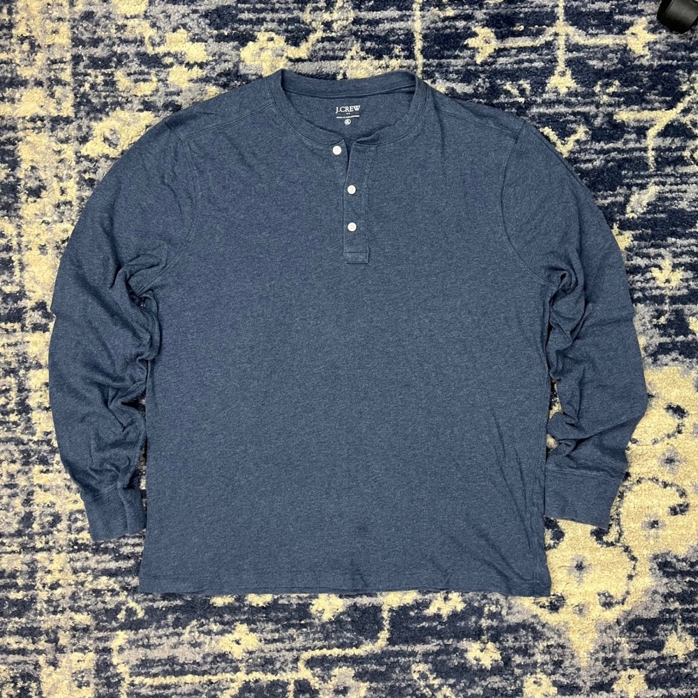 J.Crew Mens XL Re-Imagined Long Sleeve Henley Shirt Blue Heathered 100% Cotton